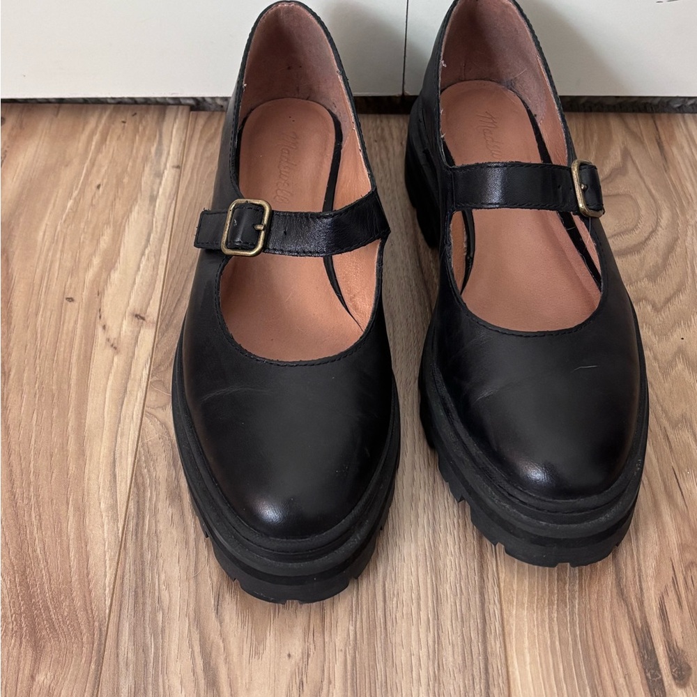 Madewell Black Leather Mary Jane Platform Shoes